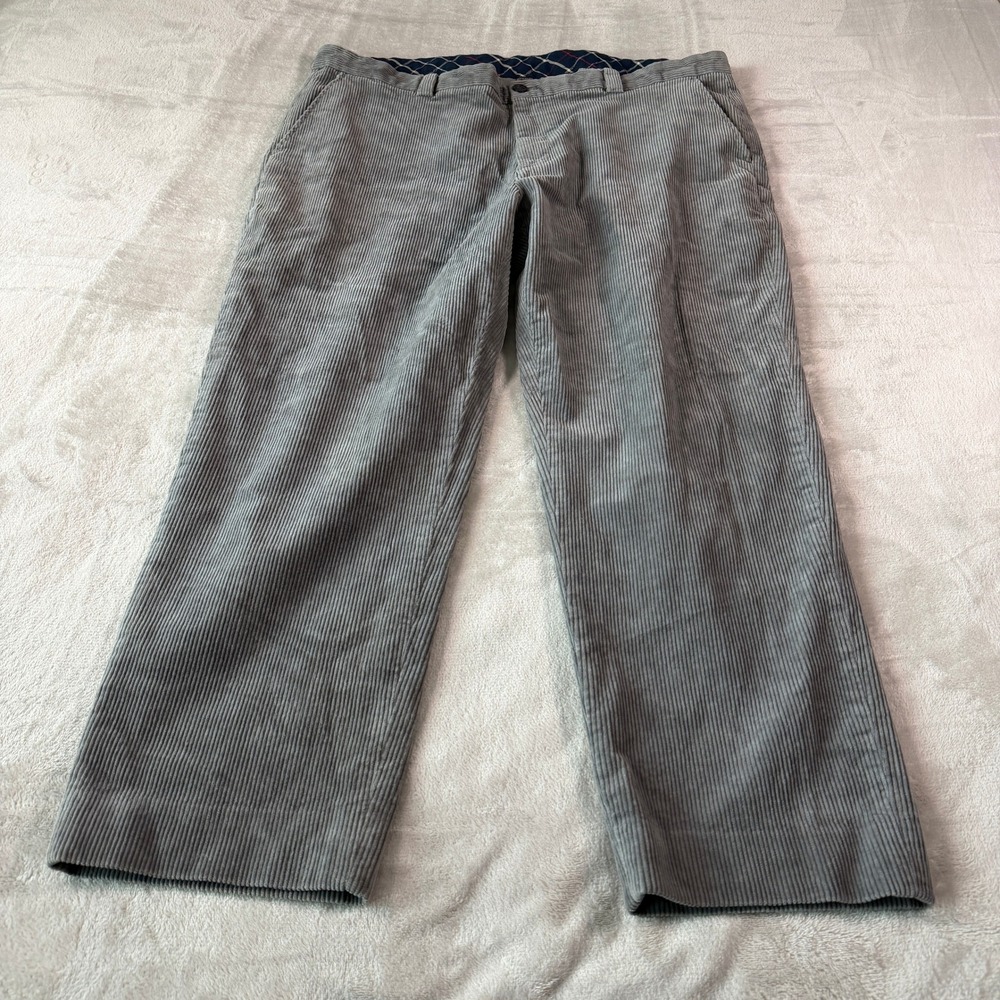 Brooks Brothers Clark Fit Mens 42x30 Grey Corduroy Pants Stretch Straight Leg